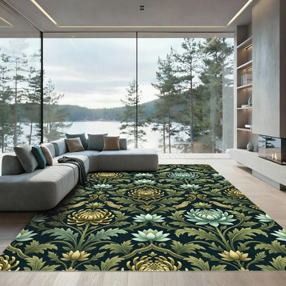 Classic Floral Scroll Golden Chrysanthemum Rug