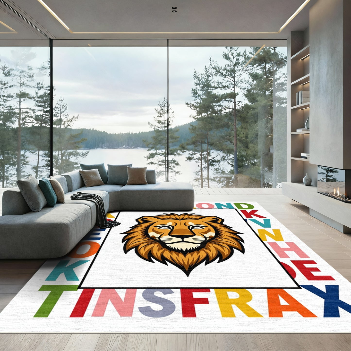Bold Lion Alphabet Border Rug