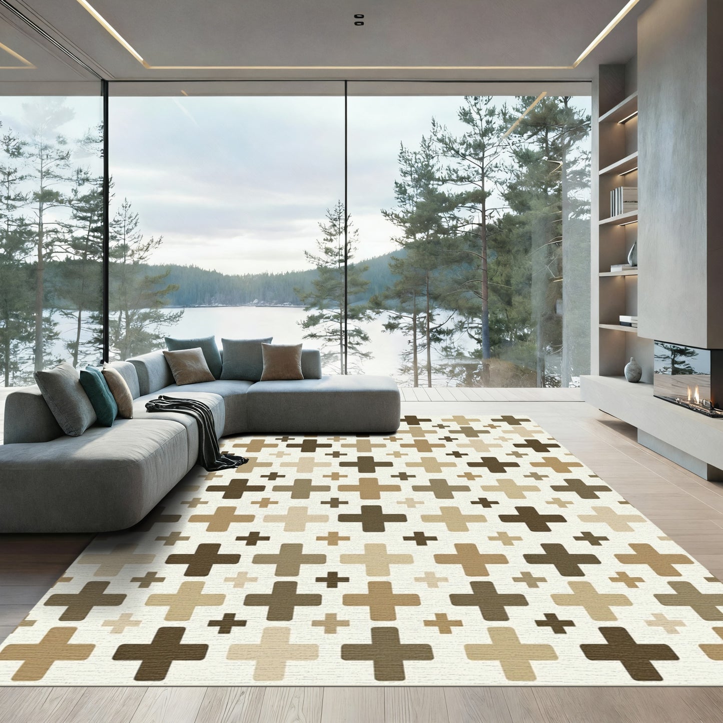 Geometric Cross Pattern Earth Tones Rug