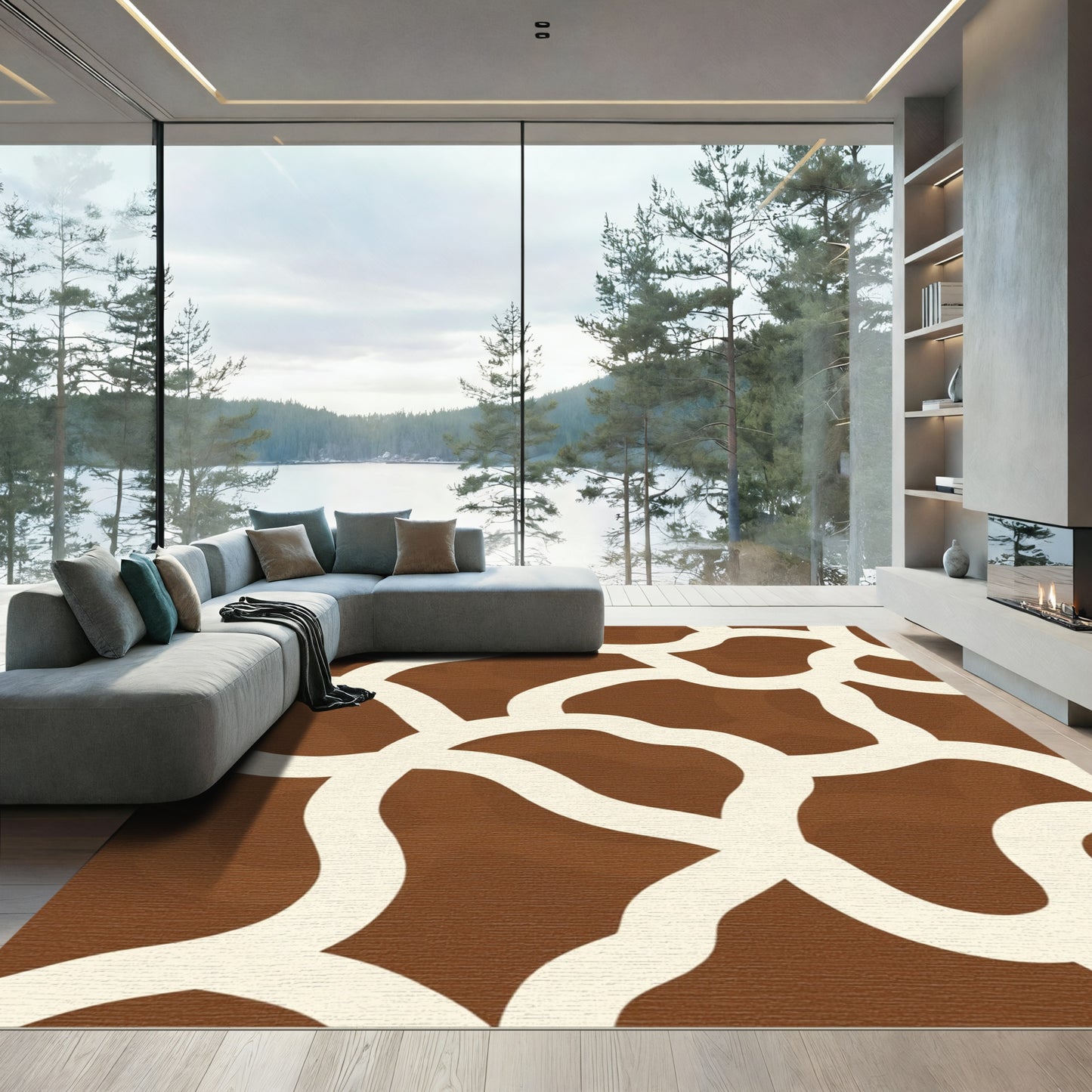 Brown Ivory Organic Overlay Rug