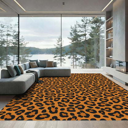 Classic Orange Black Leopard Spots Rug