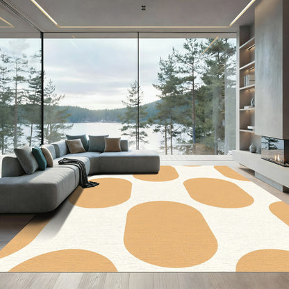 Caramel White Oval Overlay Rug