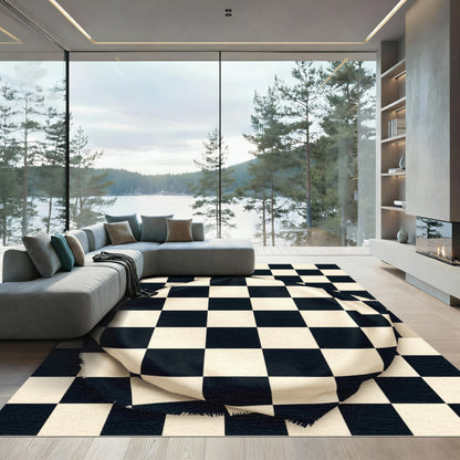 Modern Black White Checkerboard Rug