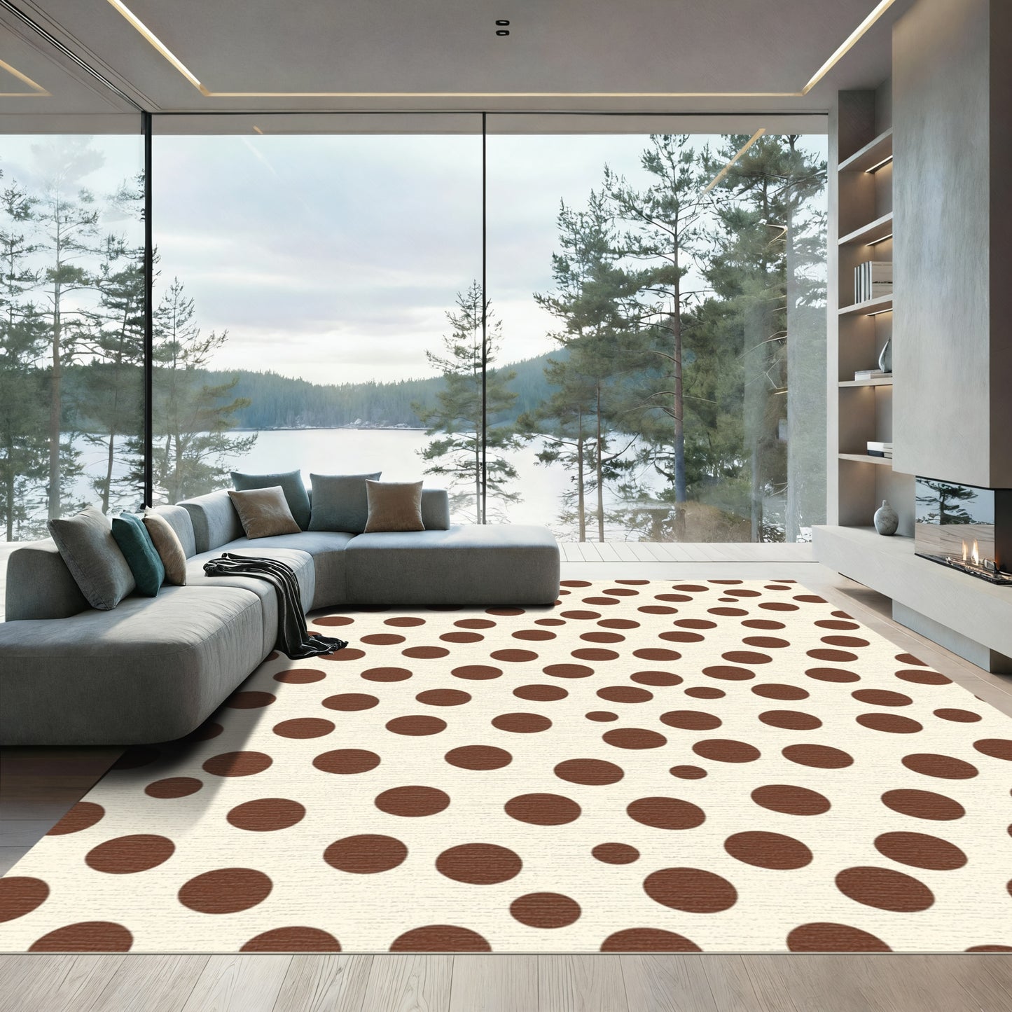 Brown Circles On Cream Background Rug