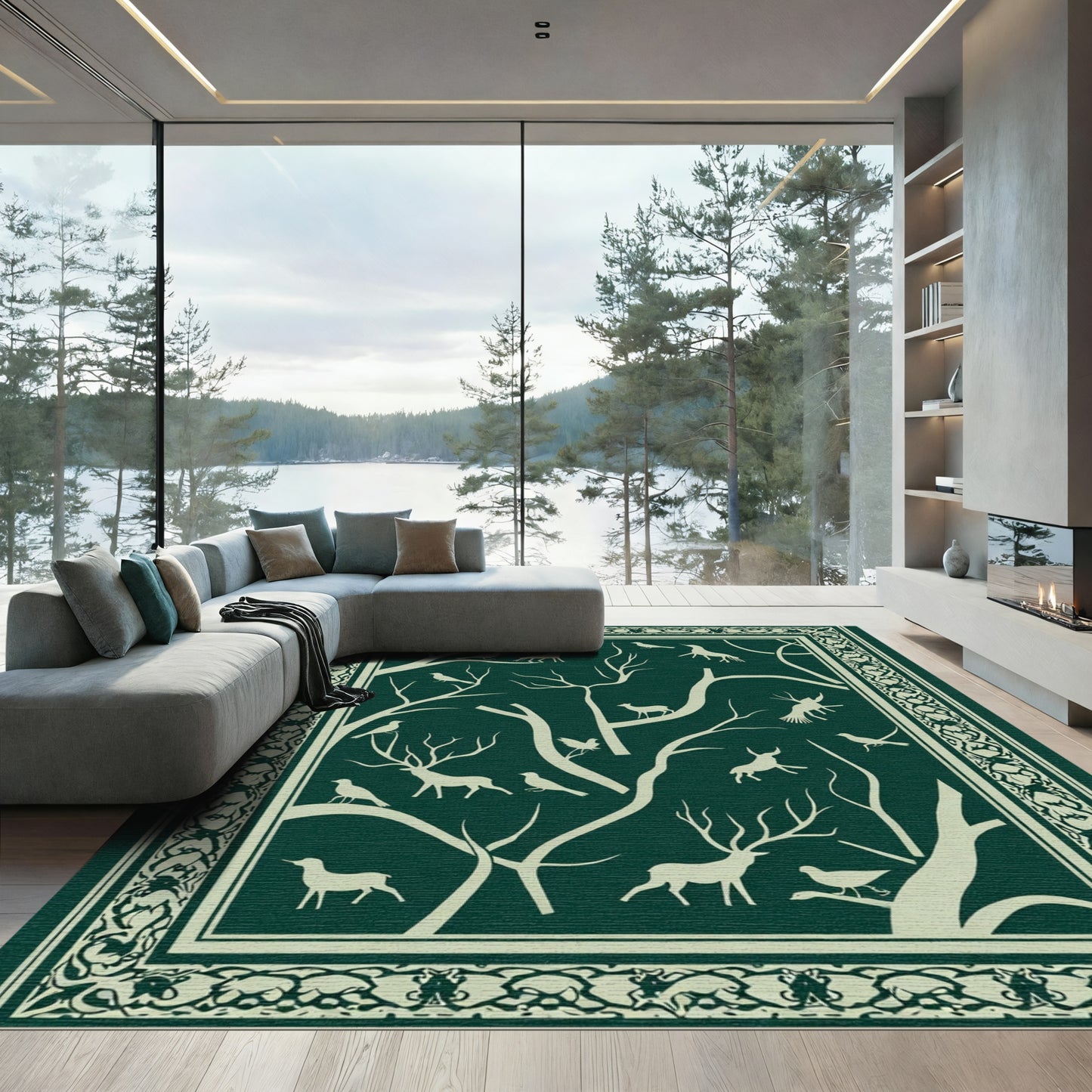 Forest Scene Deer Birds Woodland Rug