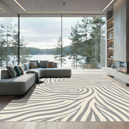 Ecru Gray Zebra Stripe Swirl Rug