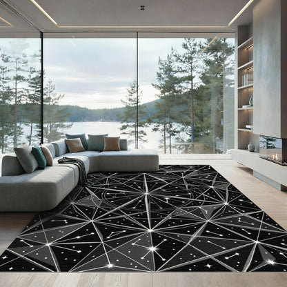 Monochrome Celestial Geometric Constellation Art Rug