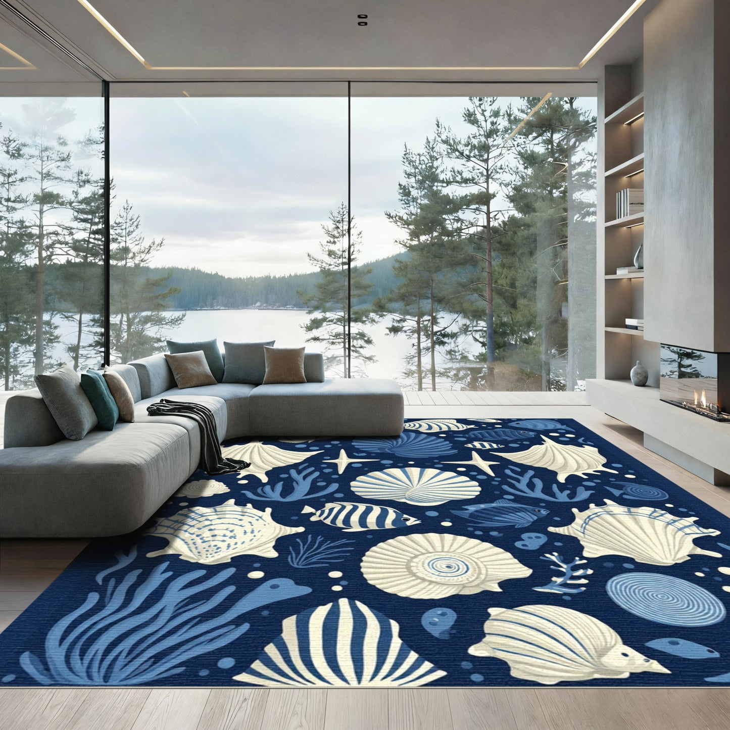 Marine Life Shells Tropical Fish Rug