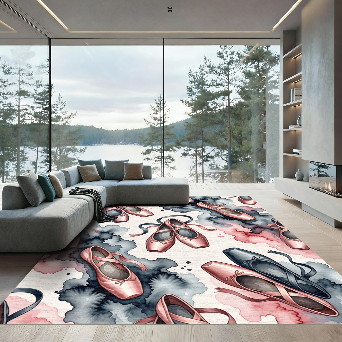 Watercolor Ballet Slipper Ribbon Abstract Art Rug