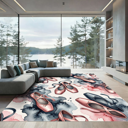 Watercolor Ballet Slipper Ribbon Abstract Art Rug