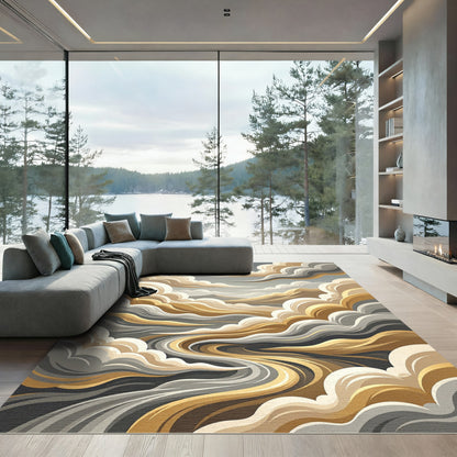 Golden Cream Swirling Cloudscape Rug
