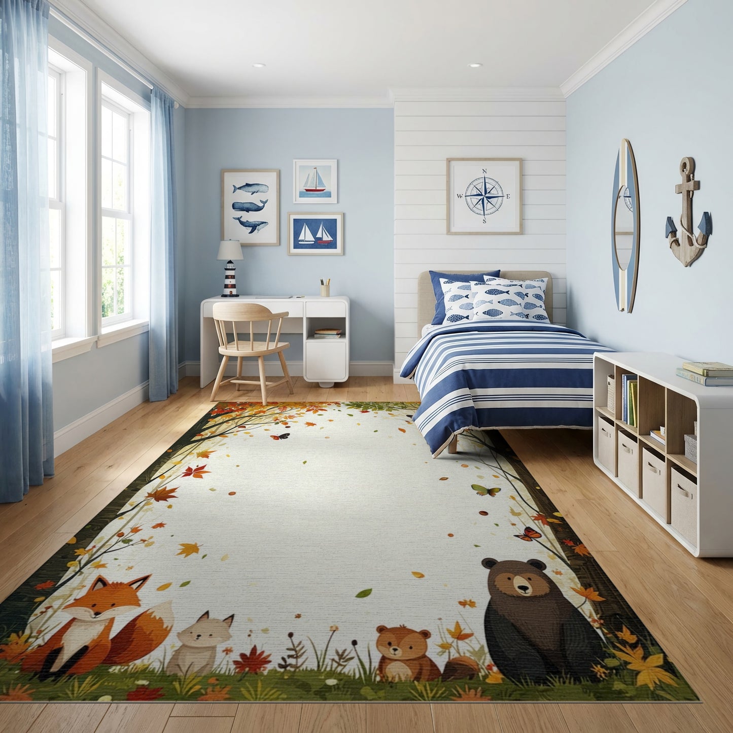 Whimsical Autumn Woodland Fox Bear Rug
