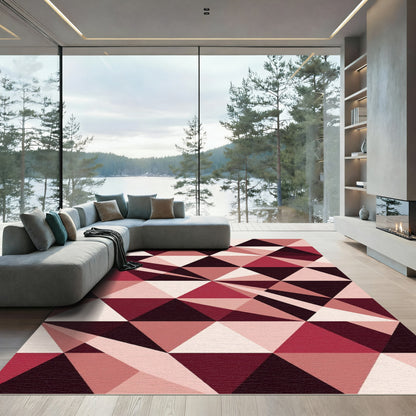 Geometric Burgundy Pink Abstract Triangle Rug