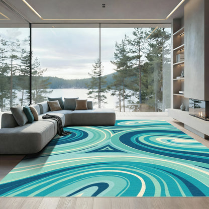 Oceanic Swirls Triangles Aqua Blue Rug