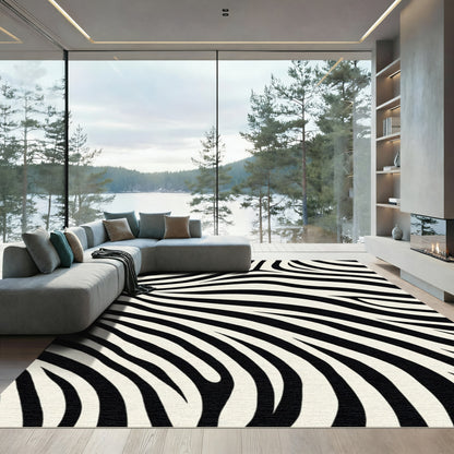 Black Cream Zebra Stripe Overlay Rug