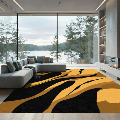 Bold Ochre Black Abstract Stripes Rug