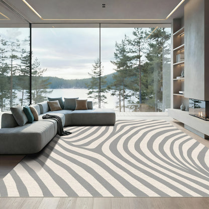 Soft Gray and Cream Curving Stripes Rug