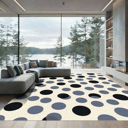 Off White Black Gray Polka Dot Rug