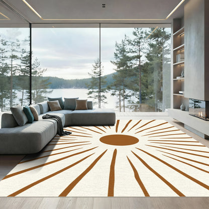 Earthy Sunburst Radiating Lines Rug