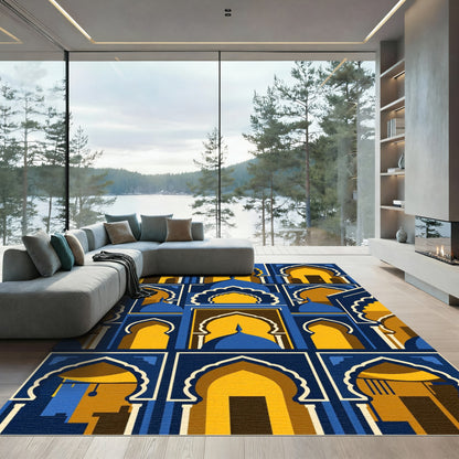 Midnight Blue Golden Arch Geometric Entryway Rug