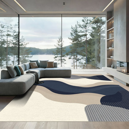 Modern Abstract Blue Beige Waves Rug