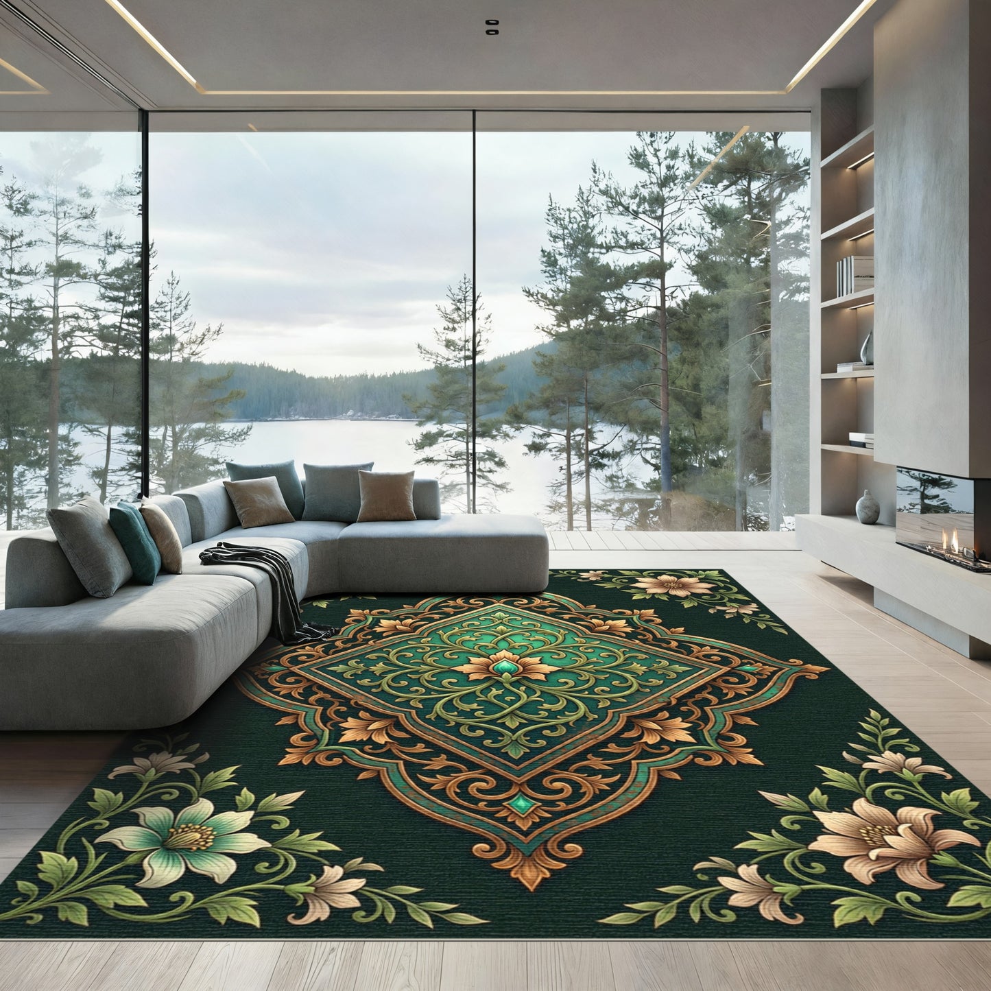 Emerald Gold Floral Medallion Artistry Rug