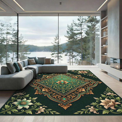 Emerald Gold Floral Medallion Artistry Rug
