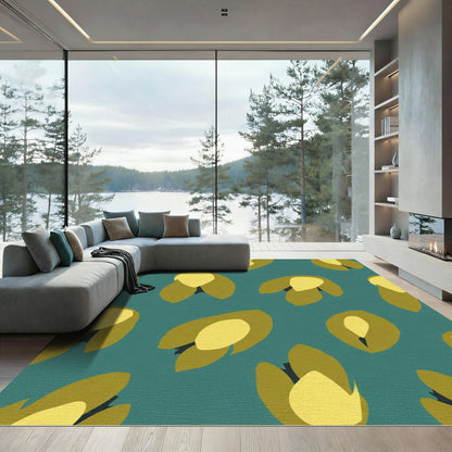 Olive Green Yellow Abstract Petal Rug
