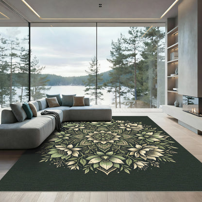 Sage Botanical Blossom Mandala Rug