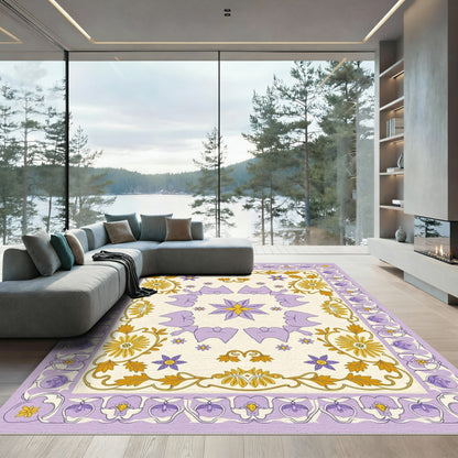 Lavender Yellow Floral Art Nouveau Rug
