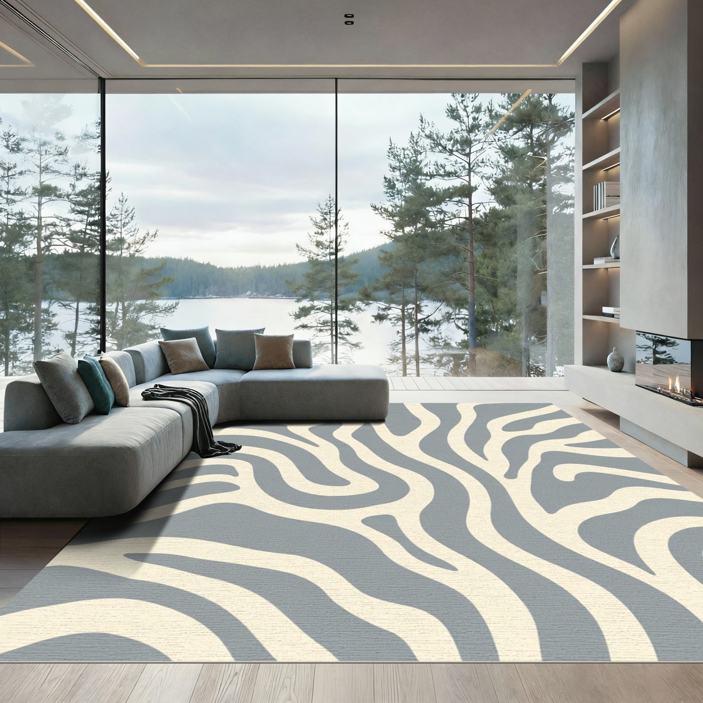 Gray Cream Abstract Animal Stripes Rug