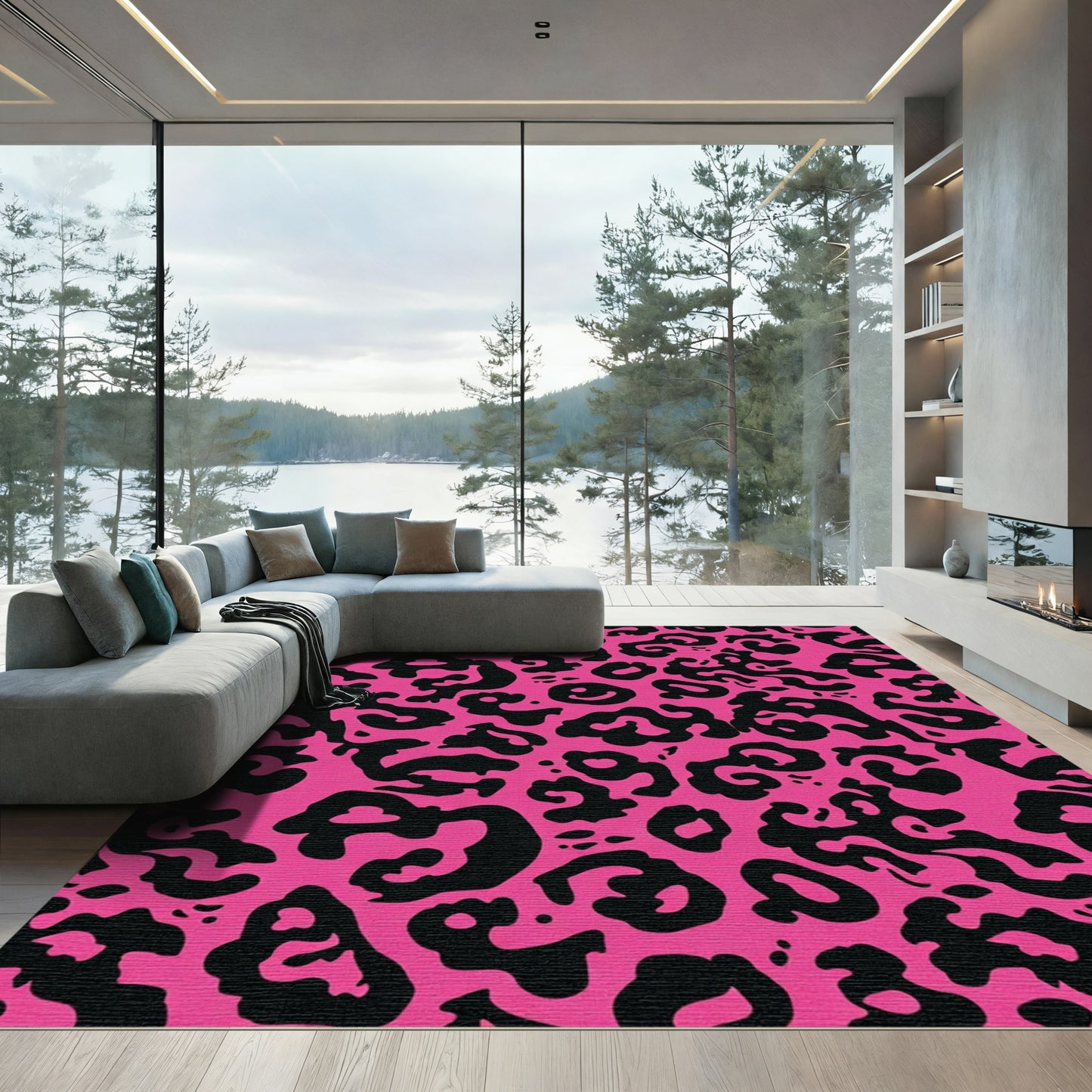 Hot Pink Black Leopard Spots Rug