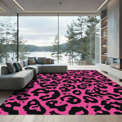 Hot Pink Black Leopard Spots Rug