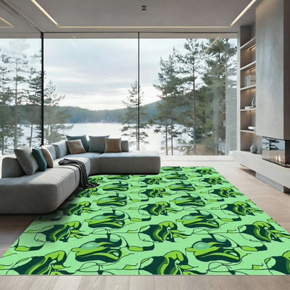 Abstract Green Swirl Flow Rug