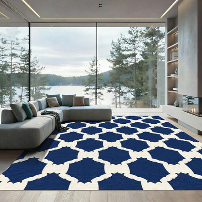 Deep Blue Lattice Geometric Rug