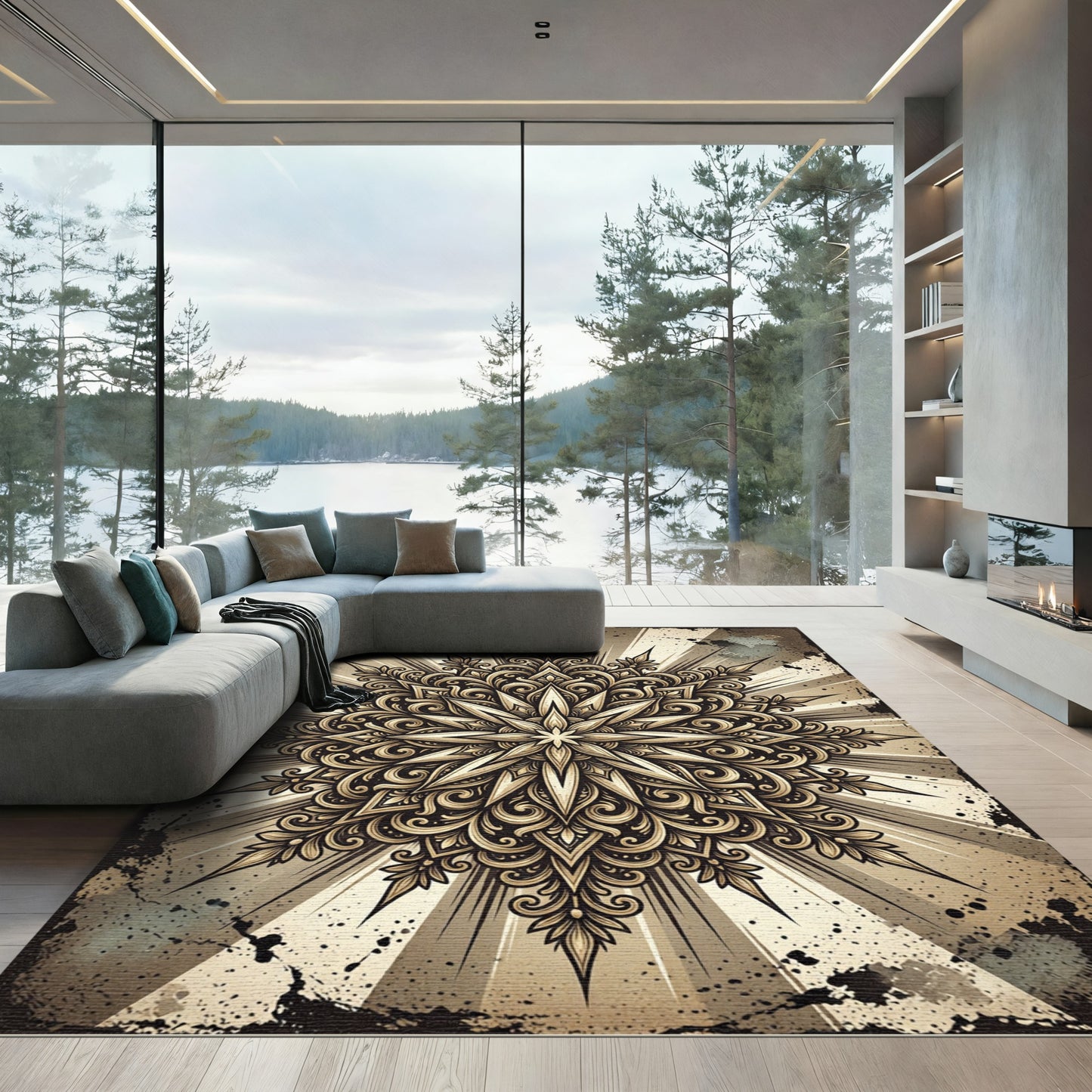 Antique Gold Filigree Starburst Rug