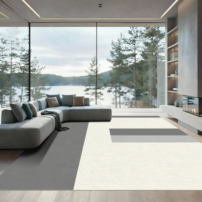 Modern Gray Cream Horizontal Bands Rug