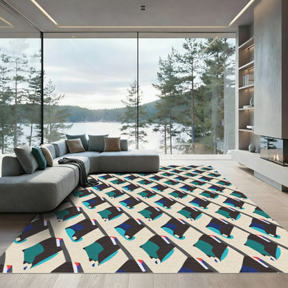 Abstract Teal Black Diamond Array Rug