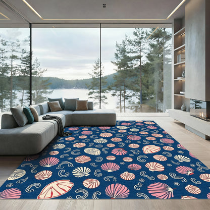 Navy Pink Cream Shell Waves Rug