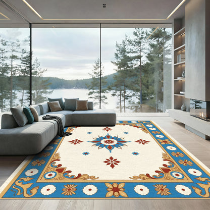 Blue Red Floral Starburst Centerpiece Rug