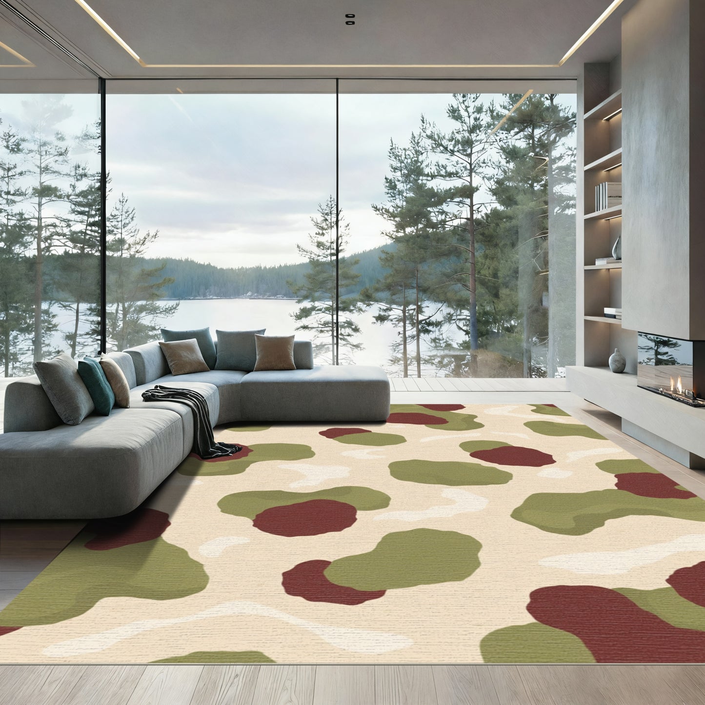 Olive Green Camouflage Blob Rug