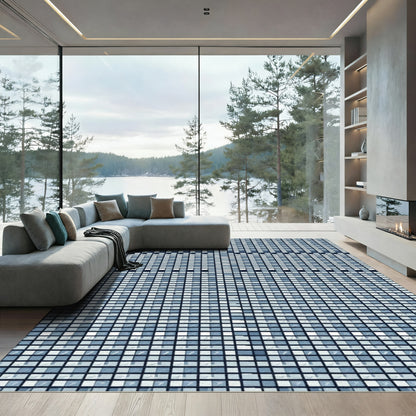 Cool Blue Mosaic Grid Rug