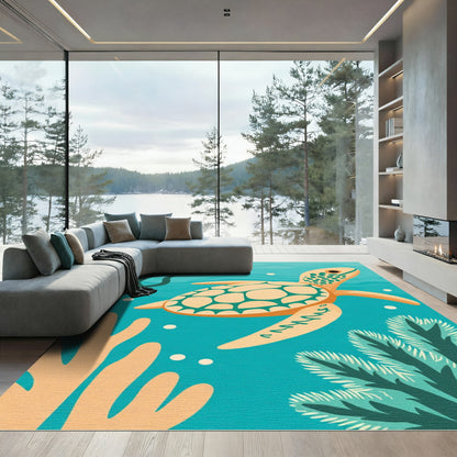 Orange Sea Turtle Ocean Aquatic Life Rug
