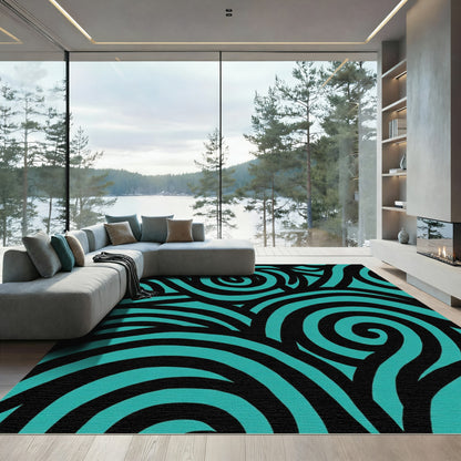Bold Black Azure Swirls Rug