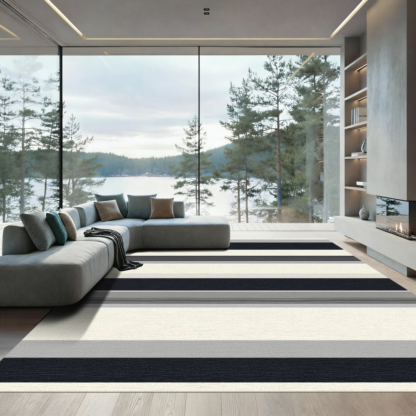 Dark Neutral Wide Band Stripe Rug