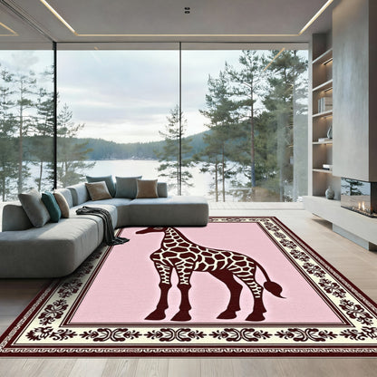 Brown Giraffe Pink Border Floral Rug