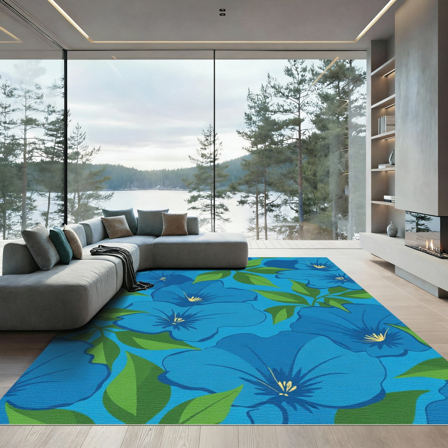 Vivid Blue Morning Glory Garden Rug