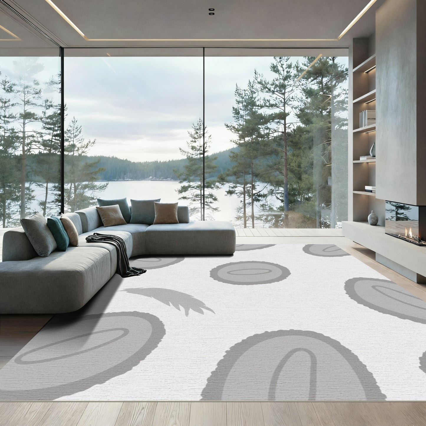 Gray Oval Feather Collage Rug