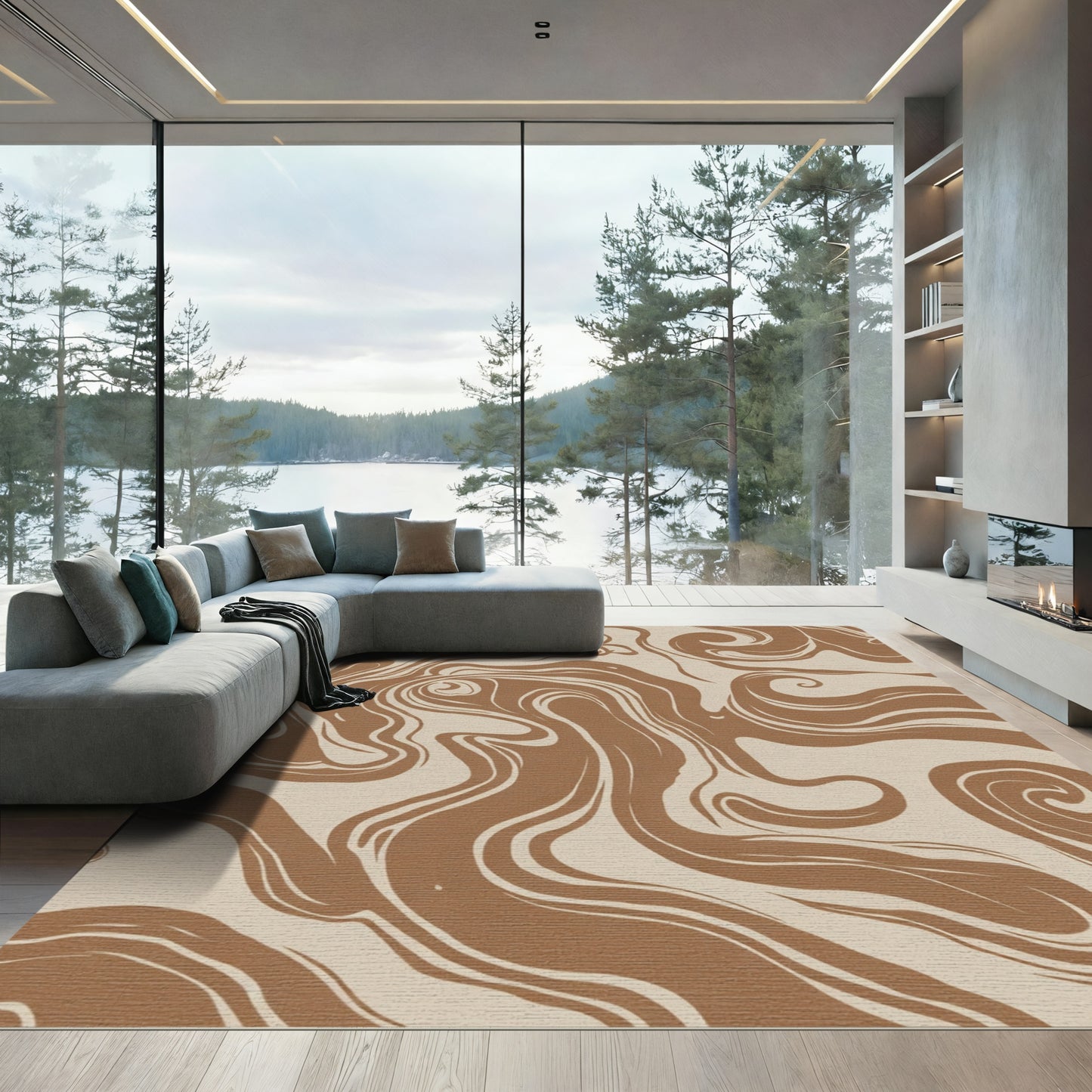 Brown Swirling Marble Abstract Rug