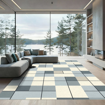 Gridded Blue Cream Geometric Grid Rug